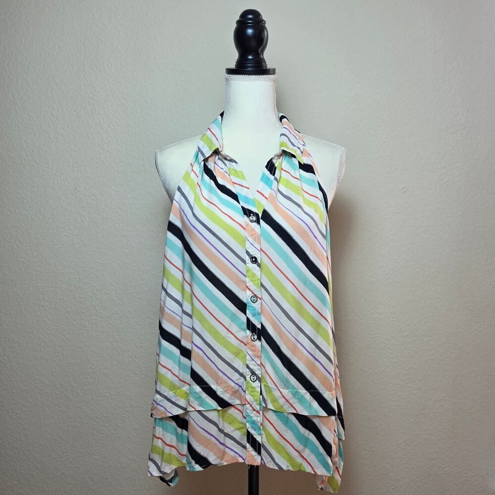 Anthropologie Tensi Striped Button Down Tank Top Multicolor 8